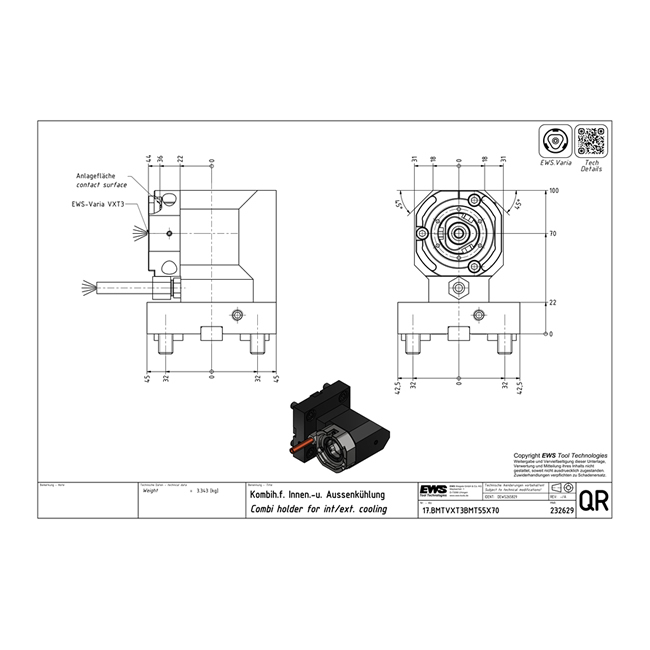 EWS Varia VXT3 17.BMTVXT3BMT55X70 Combi holder for int/ext. cooling