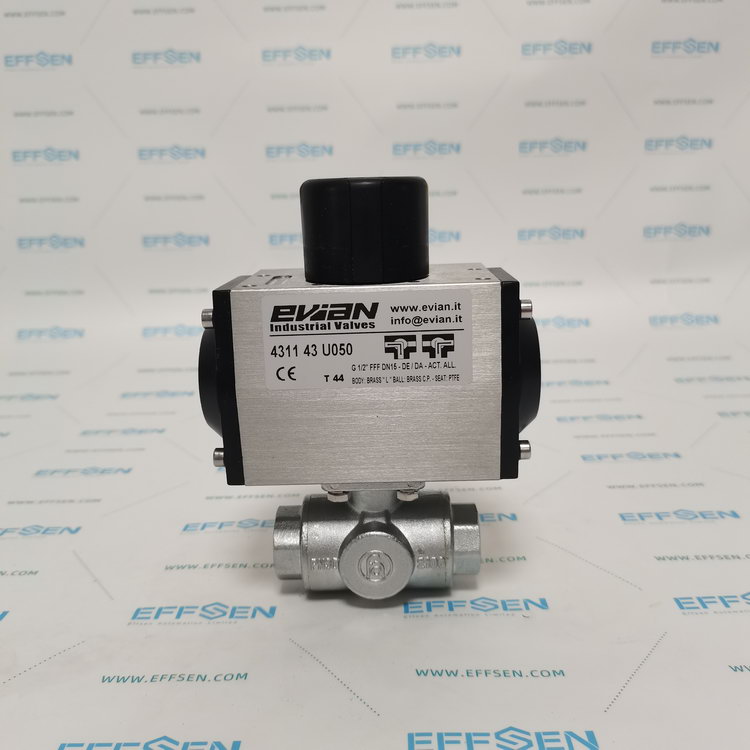evian Ball Valves with pneumatic actuator 3 Way L/T Threaded 1/4