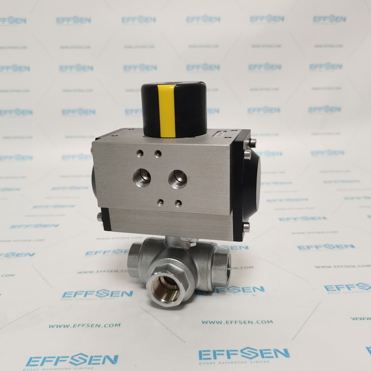 evian Ball Valves with pneumatic actuator 3 Way L/T Threaded 1/4